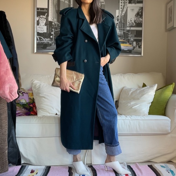 Vintage wool strong shoulder double breasted long coat - Picture 3 of 17